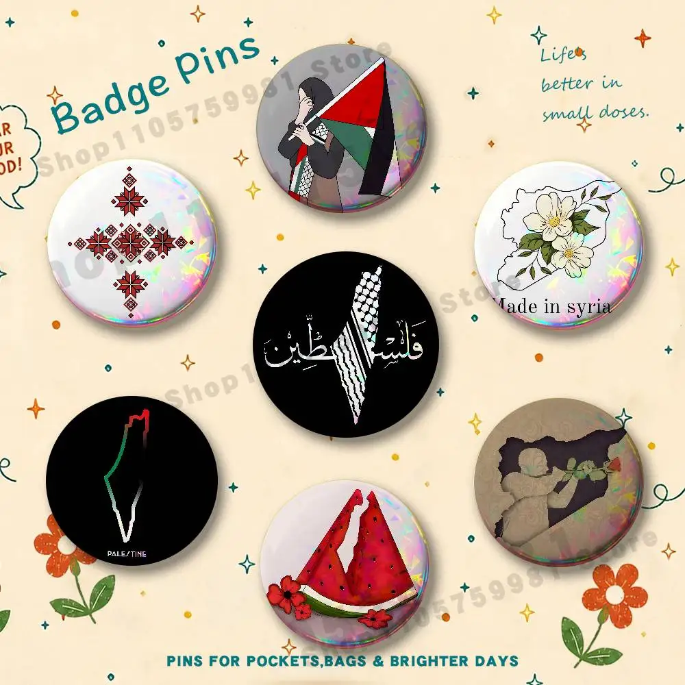 Art Syria Flag Aesthetics Enamel Pins Badge Round Brooch for Backpack Decor Accessories 25/32/44/58/75mm