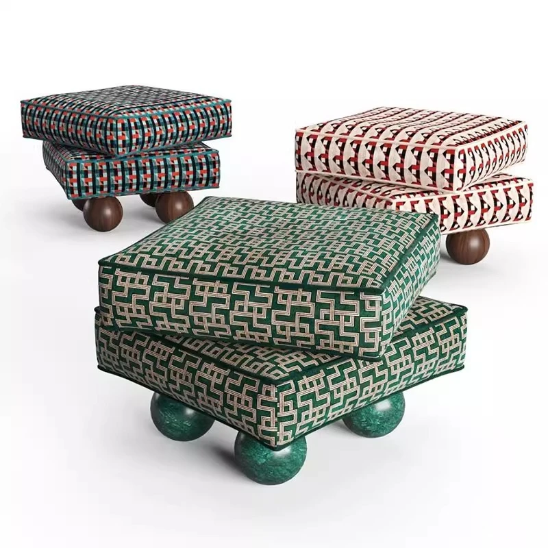 

Creative double-layer square leisure stool fashion fabric home small low stool solid wood living room retro bench shoe changing