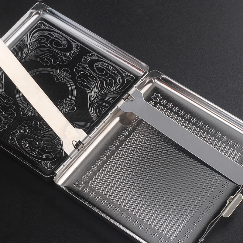 Silver Portable Metal Cigarette Case For Thick Cigarettes Flip Open Traveling Cigarette Container Box Holder Outdoor Smoking