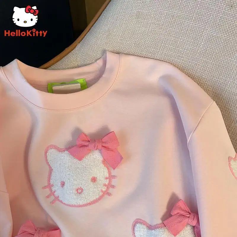 Plus Size abbigliamento donna Y2K Anime Cartoon hellogykitty Summer t-Shirt manica corta Sweet Bow ricamo top t-Shirt allentata