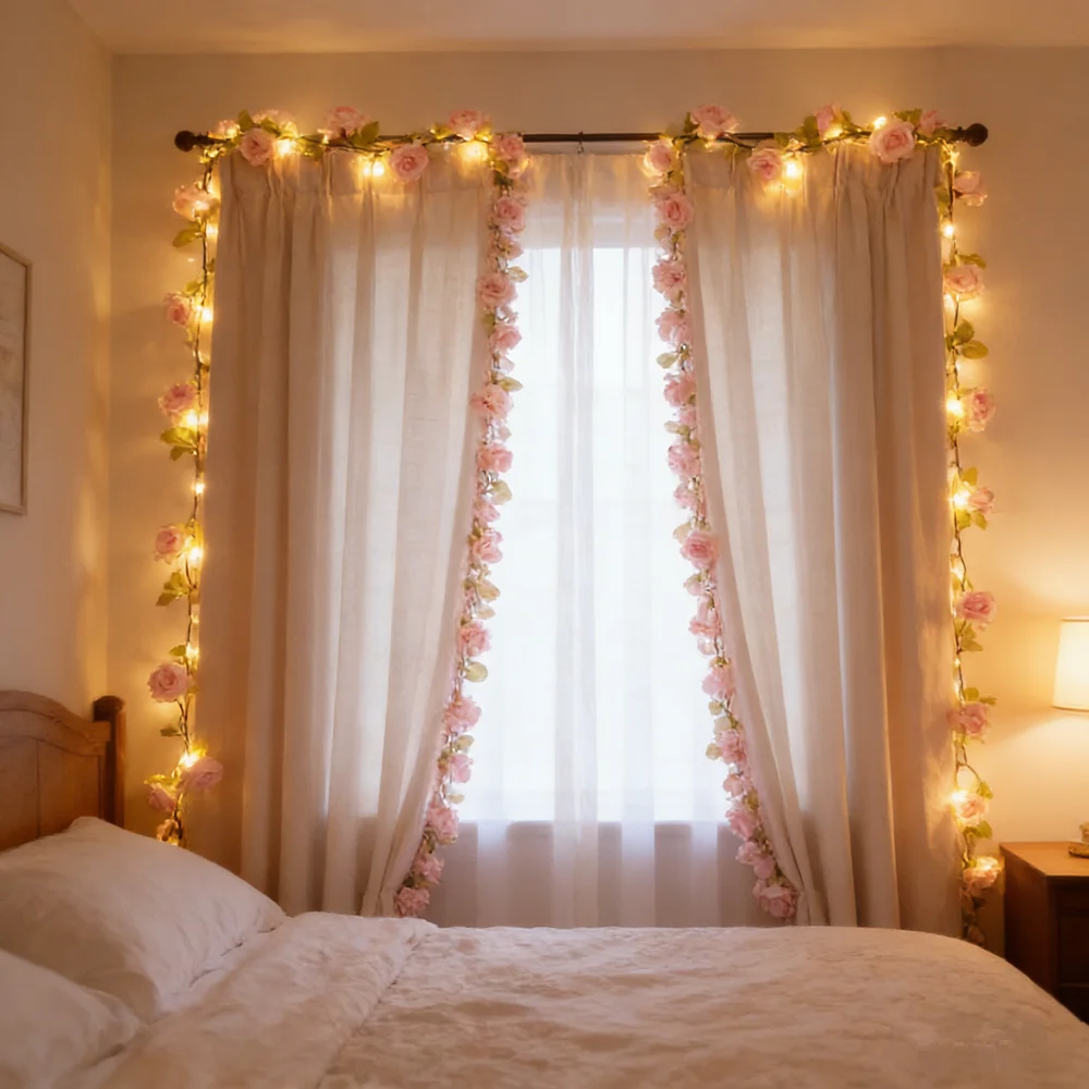 Wedding Decoration Battery Operated Garland for Bedroom Room Artificial Ivy Fairy Light LED Curtain Christmas Tree String Light