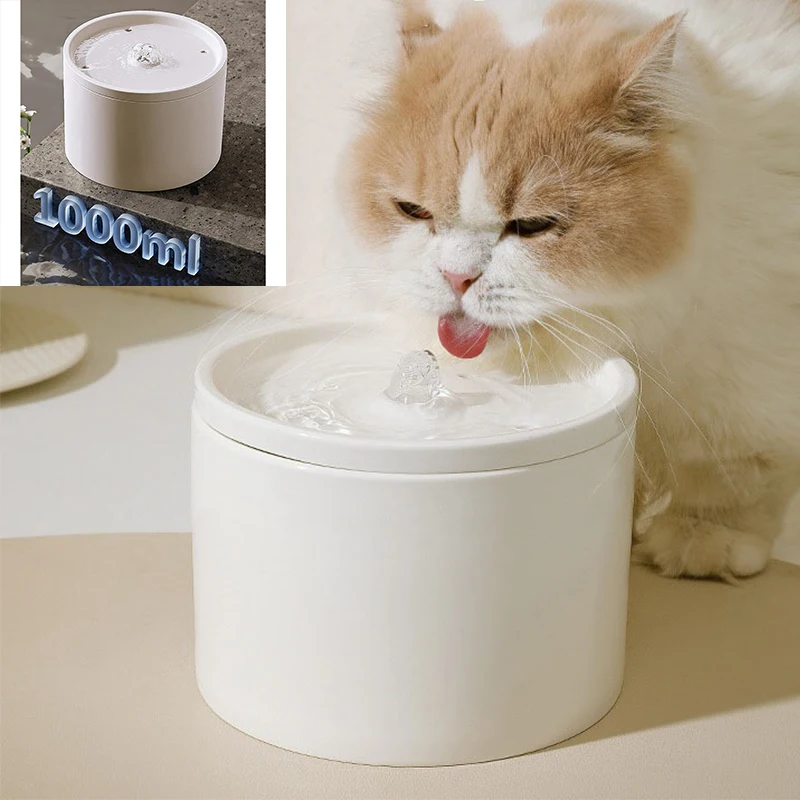 Dispensador automático de agua con filtro de 1 litro para mascotas, gatos y perros, con circulación silenciosa y cerámica.
