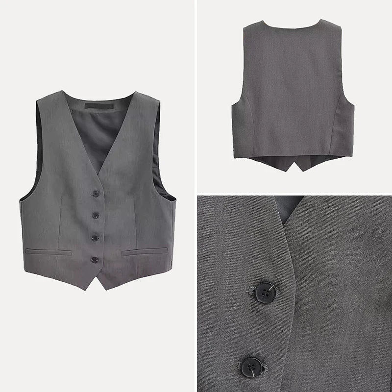 

Faionable ort Svel Vest 2025 Spring Women's Sle Slim Fit Vest Versatile V-Ne Polyester Fiber 00% Regular Length
