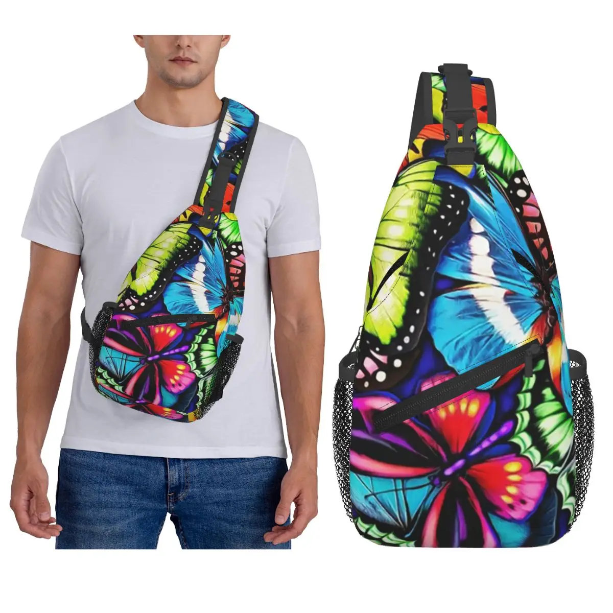 

Забавная нагрудная сумка с бабочкой, мужской рюкзак через плечо, нагрудная сумка, дорожный походный рюкзак, сумка на плечо