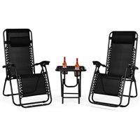 Zero Gravity Chair Set 3 Pieces Outdoor Lounge Chair Recliners w/Side Table Headrest and Cup Holders for Patio Yard Pool Beach