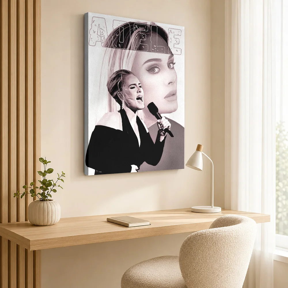 Adele Singing Framed Canvas Poster Personalized Retro Music Wall Art for Studio Bedroom Decor Collectible Ready to Hang Gift
