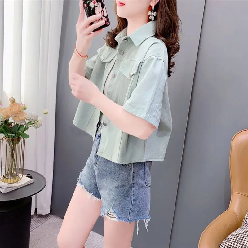 معطف الدنيم المرقعة الكتان المرأة الصيف الحياكة جوفاء خارج بالون الأكمام الحد الأدنى متجدد جيوب بحر خفيفة الوزن OL