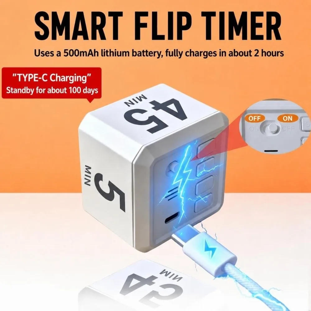 LED Display Digital Visual Timer 0-99 Minutes Silent Running Flip Countdown Timer 4 Preset Time Custom Time Setting