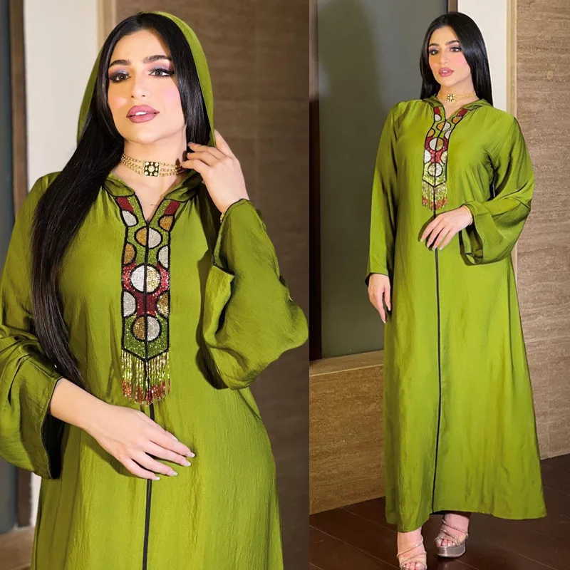 Imagem -02 - Kaftan Djellaba com Capuz para Mulheres Vestido Maxi Muçulmano Abaya Islâmico Dubai Turquia Caftan Robe Árabe Vestido Jalabiya Islâmico