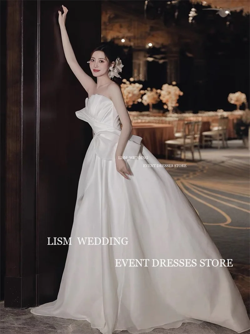 LISM Elegant Tulle Korea A-Line Wedding Dresses Photo Shoot Strapless Long Bridal Gowns Floor Length Formal Dress For Women