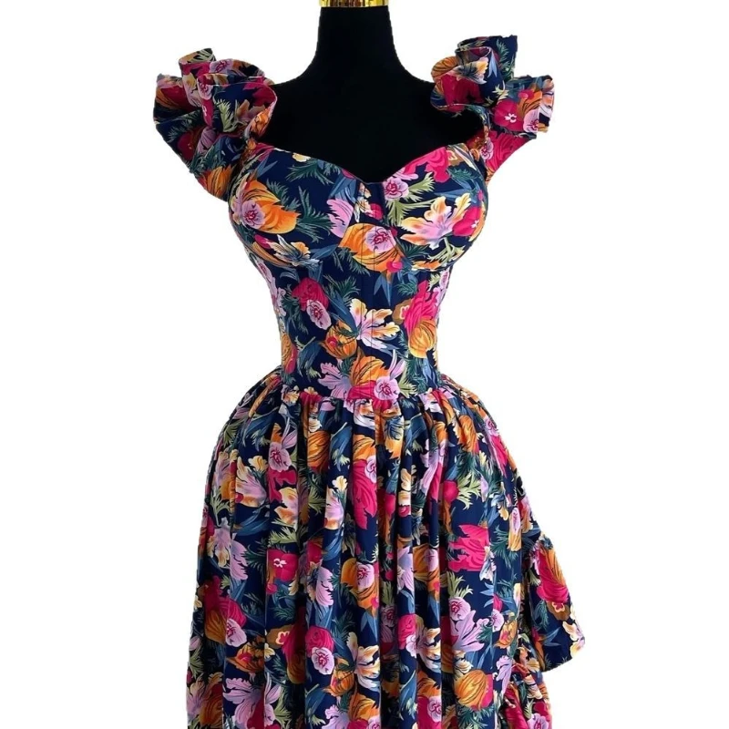 ロングドレスの女性のドレスプリント花スリング Vestidos ストリート Y2k V ネック不規則なエレガントなボディコンパーティーナイトノースリーブ