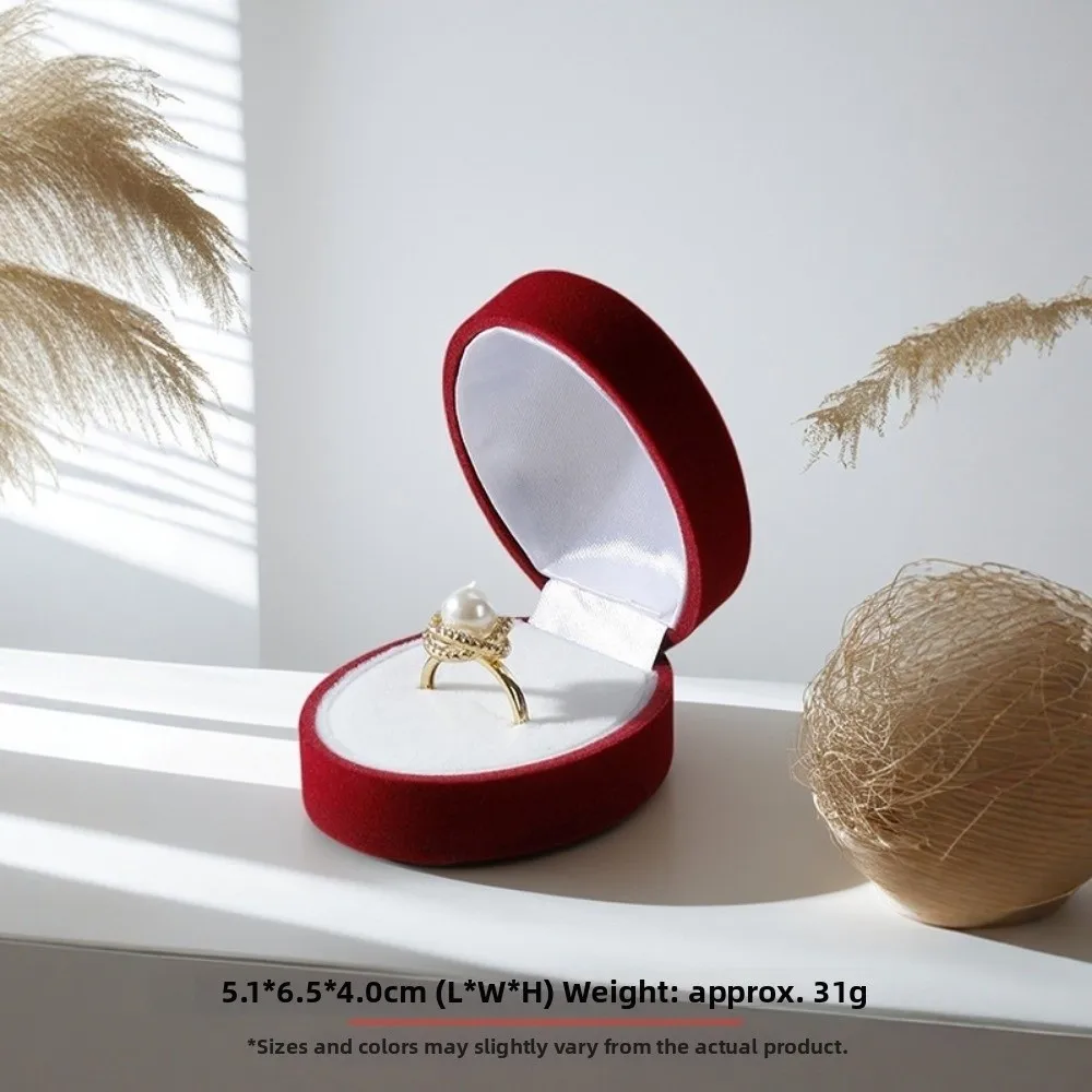 

Новая бархатная коробка для обручальных колец, красная овальная шкатулка для помолвочных колец с флокированием, футляр для ювелирных украшений с откидной крышкой, упаковка для свадебной церемонии
