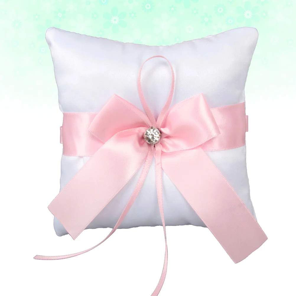 

1PC Wedding Ring Pillow Square Ring Cushion Flower Finger Ring Pillow Bride Ring Pillow (Style C, Pink, 14x14cm)