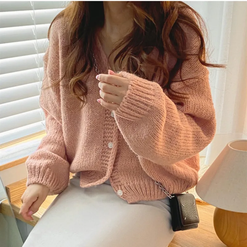 

Chic Knitted Open Cardigan Loose Long Sve V-Ne Women's Sweater Spring Autumn Outerwear Versatile Casual Lazy Sle