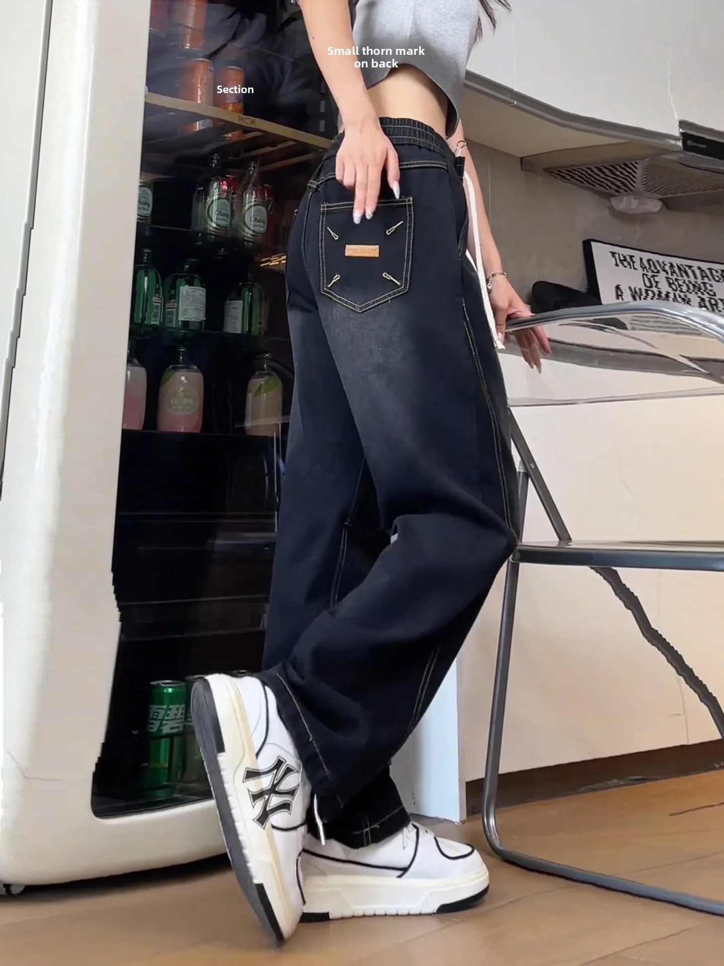 

American Retro Straight Leg Men's Jeans Autumn Edition Stitching Design Loose Wide Leg Draping Casual Pants