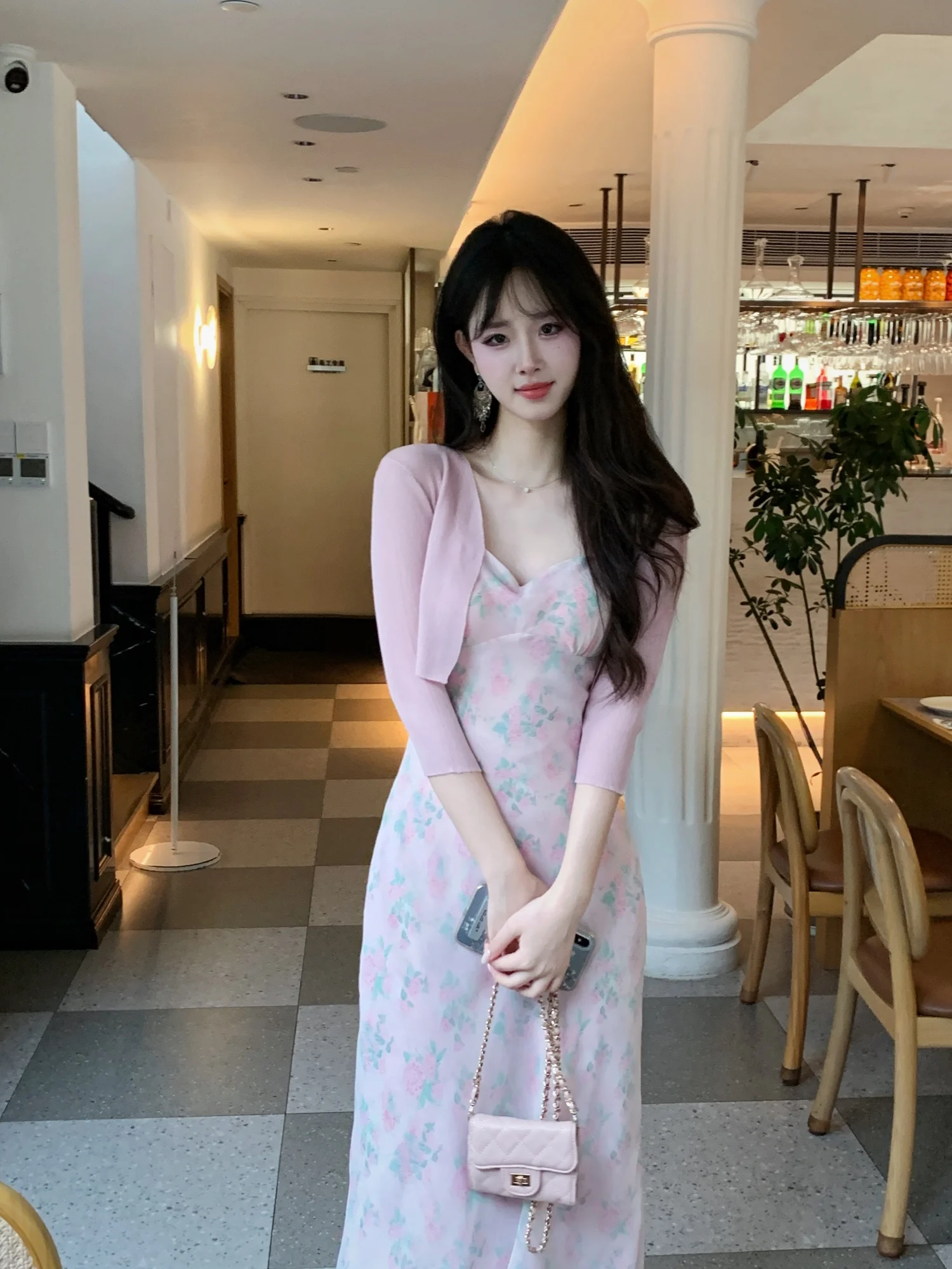 

Changmi Honey Gentle Cool Thin Middle Sleeve Knitted Open Cardigan Short Length Shawl Women's Sweet Style Summer Lightweight