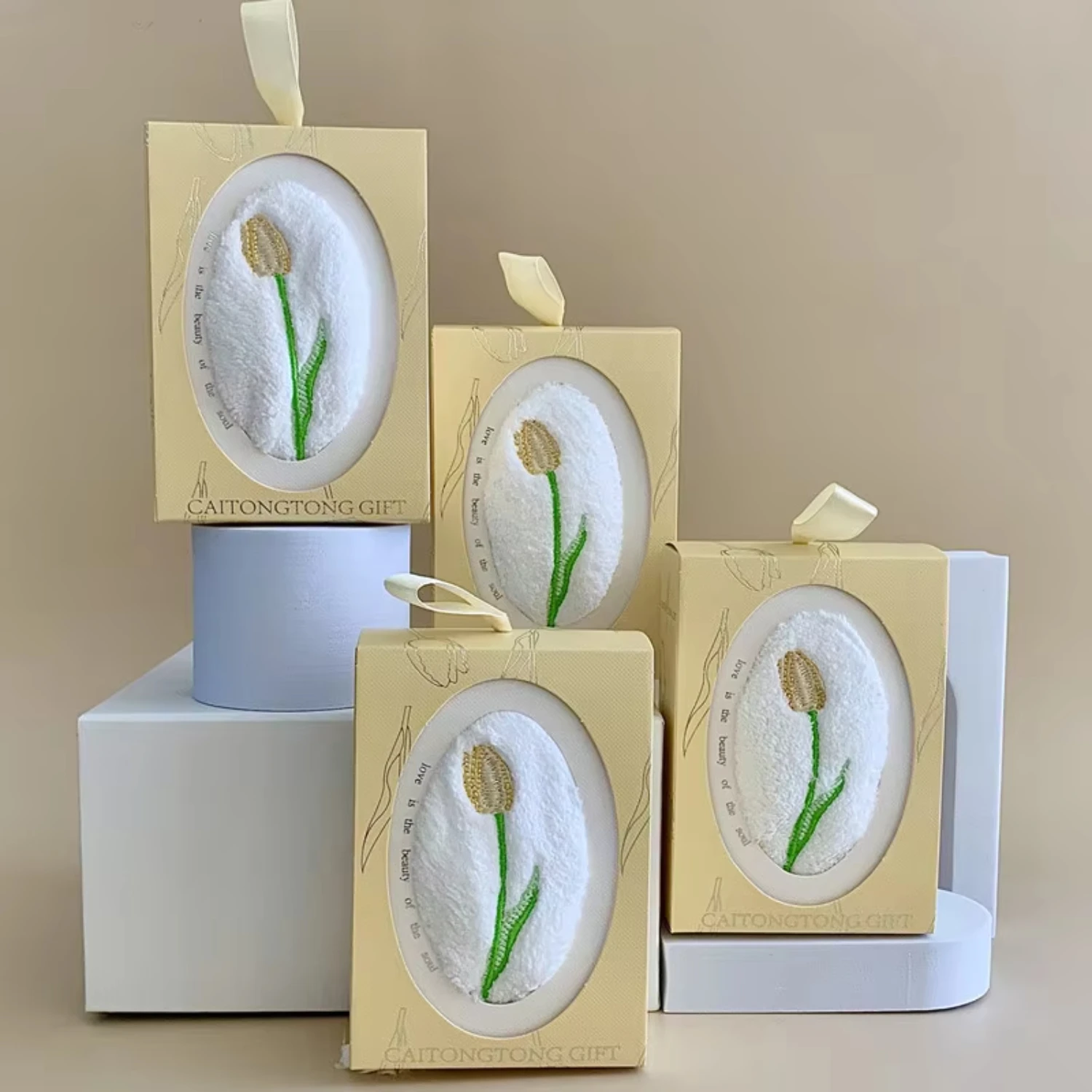 1pcs printed design Tulip  foil silver towel gift candle wrap reed diffuser storage packaging box with window