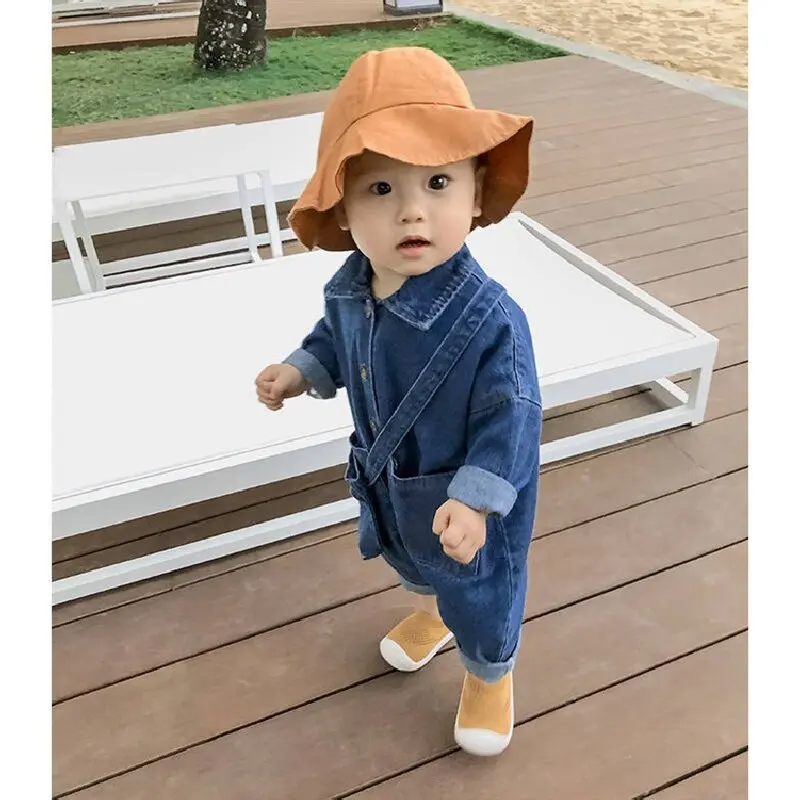 Spring And Autumn Infant Baby Boys And Girls Denim Solid Romper Long-sleeved Soft Cute Kids Onepiece Fashion  Baby Clothing