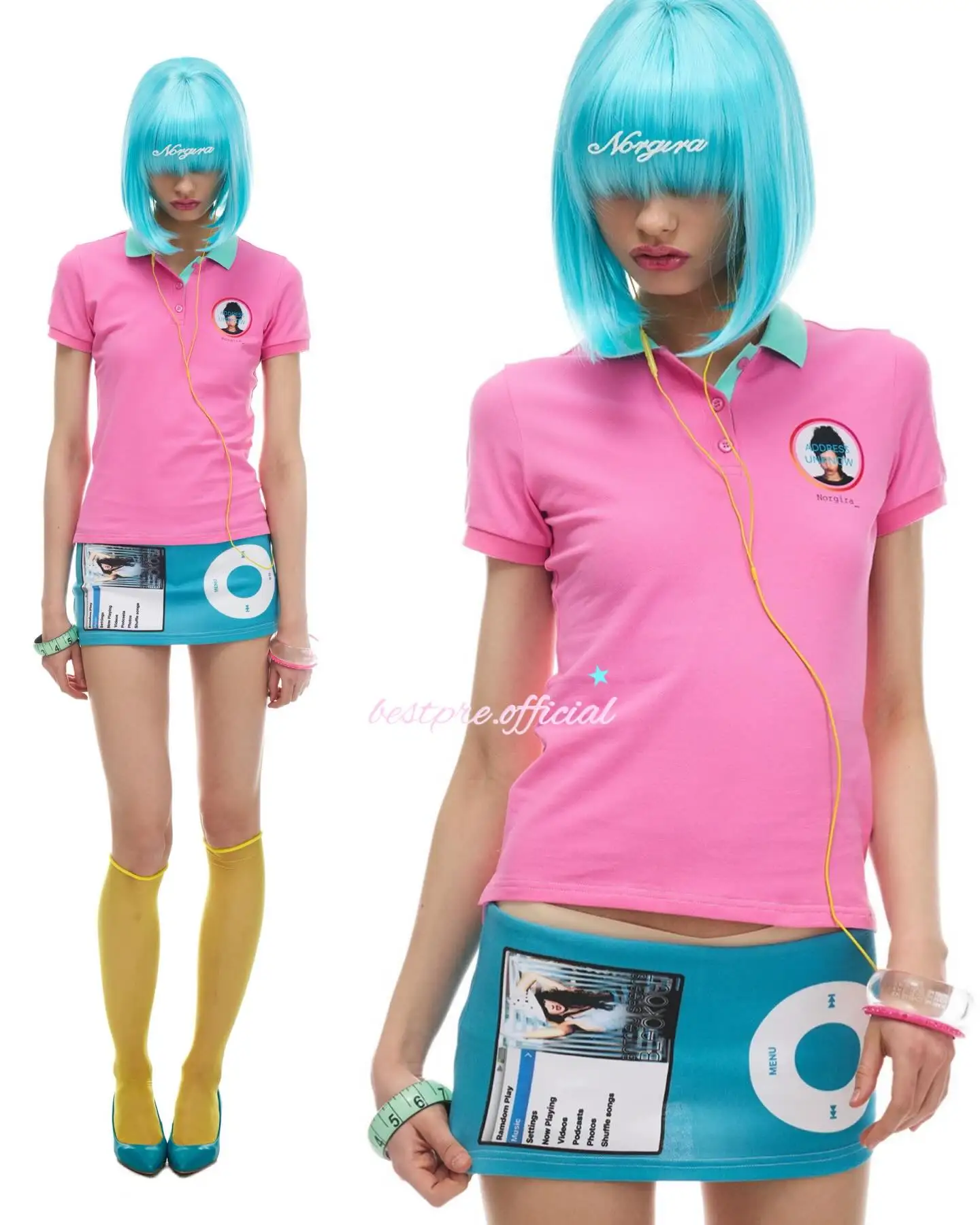 2026 New Y2K Spicy Girl Contrast Color Collar Polo Shirt, Pink Slim Fit Crop Short Sleeve Tee with Portrait Circle Print, Retro