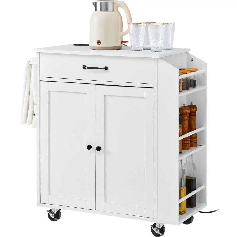 

Kitchen Cart Rolling Storage Cabinet with Built In Charging Station