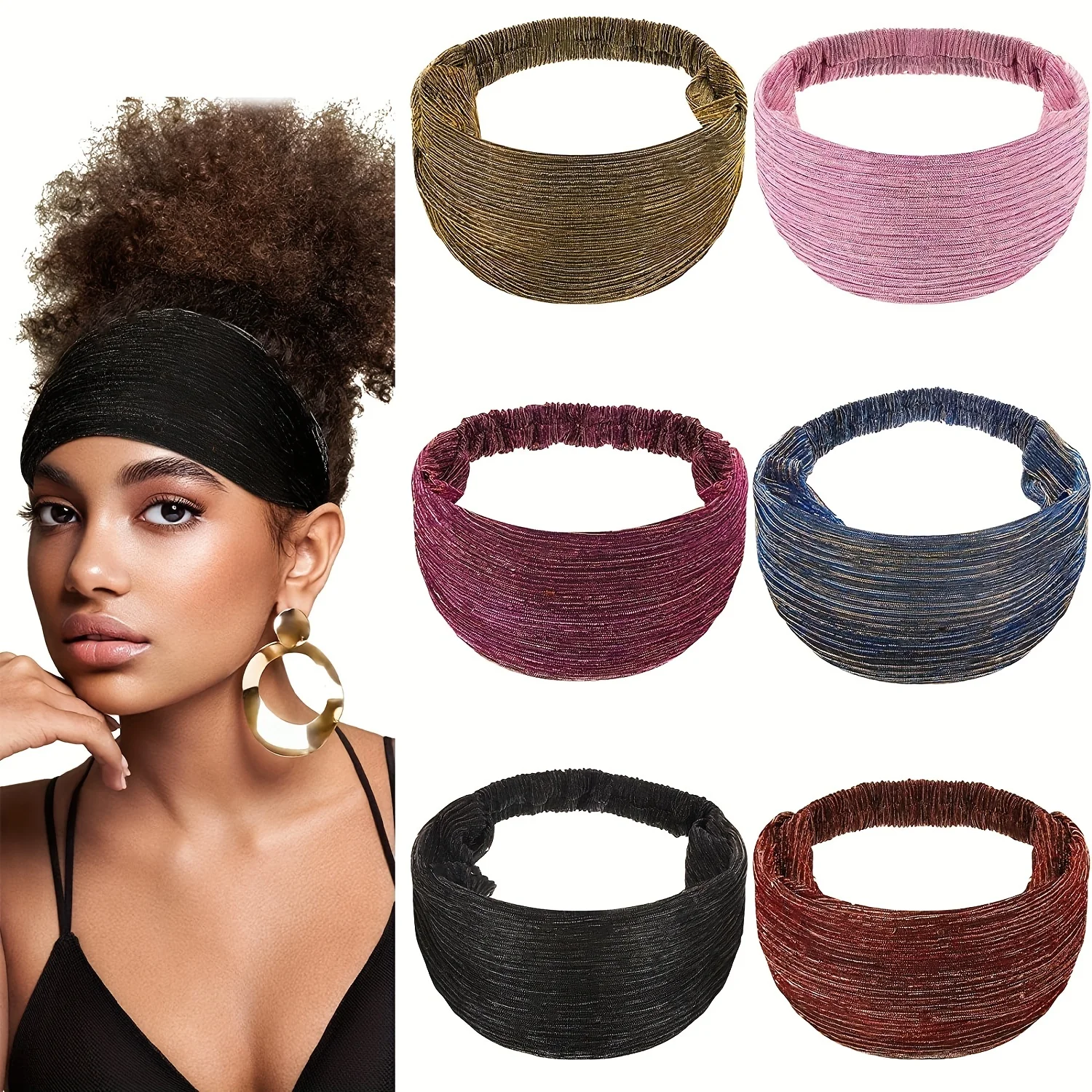 1PC Women Boho Headbands Soft Turban Headband Stretch Twist Head Wraps Stripe Cloth Head Bands for Women and Girls