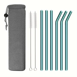9Pcs Reusable Drinking Straw Colorful Glass Straws Eco-friendly High Borosilicate Glass Straw Glass Tube Party Bar Drinkware