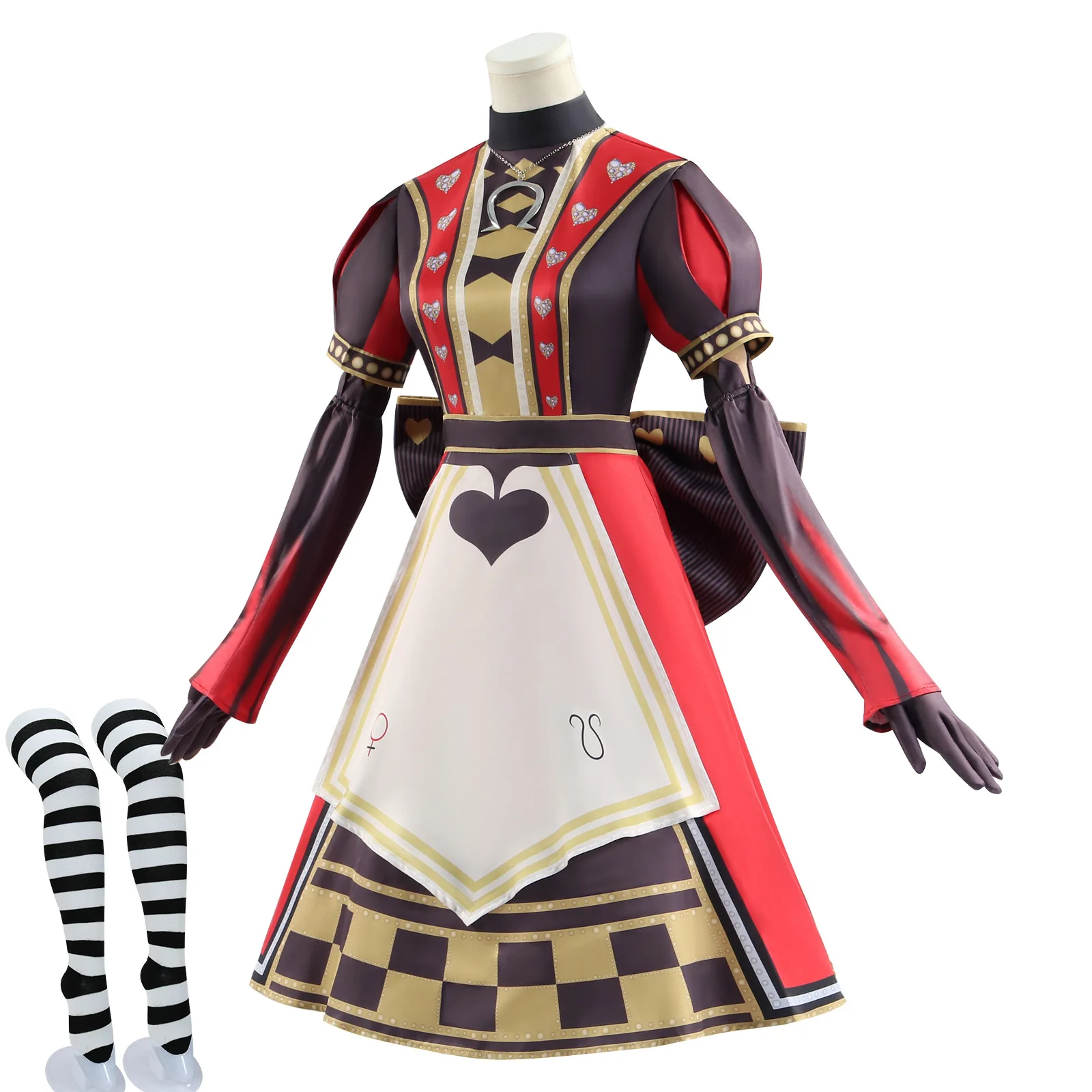 Women Gothic Halloween Costume Retro Poker Heart Queen Dress Bloody Stain Maid Apron Dress Carnival Masquerade Alice Cosplay - view 2
