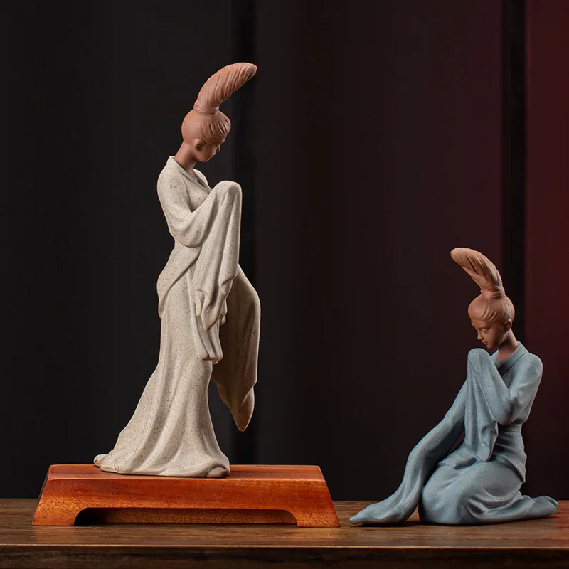 

Zen Chinese Ancient Dancing Statue For Women Beautiful Women Statues Ceramic Purple Sand Tea Room Decorations Gift