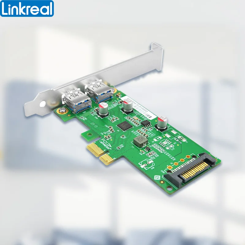 Linkreal 2 Cổng USB3.0 Loại-Một Mở Rộng Bộ Điều Khiển Adapter Thẻ Với Siêu Tốc Độ 5 Gb/giây-LRSU9A72-2A