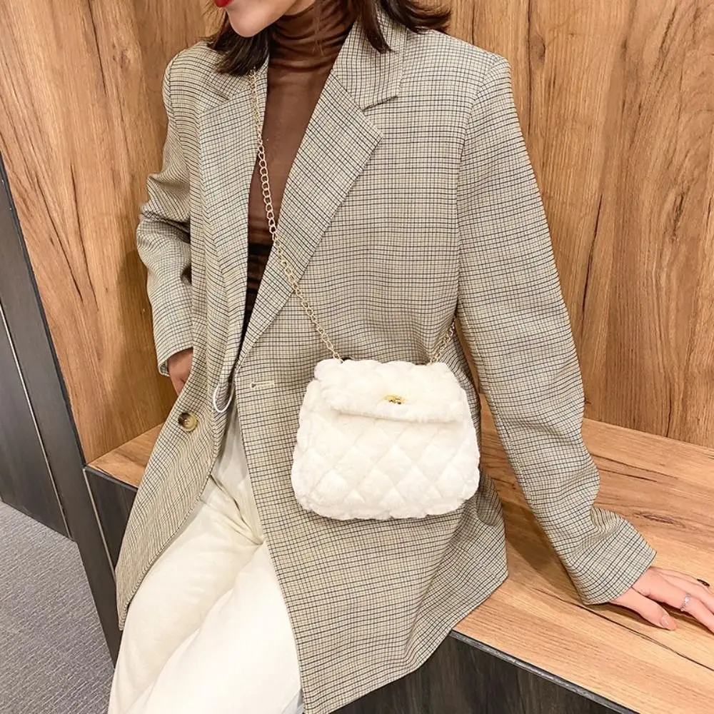 

Retro Lattice Plush Shoulder Bag Korean Style Messenger Bags Chain Crossbody Bag Cloud Shape Coin Purse Flap Handbag Daily