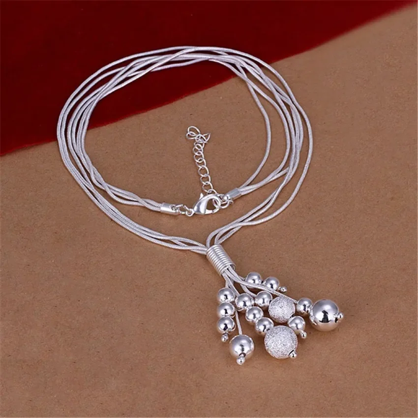 925 Sterling Silver Jewelry sets for women 18 inches Fringed beads necklace earrings Fashion Party wedding Christmas Gifts