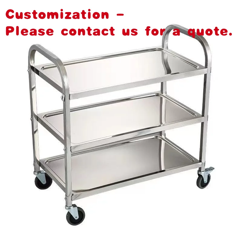 

custom.Two Three-Layer Stainless Steel Dining Cart Thickened Hotel Commercial Kitchen Trolley Bowl Stall Avai