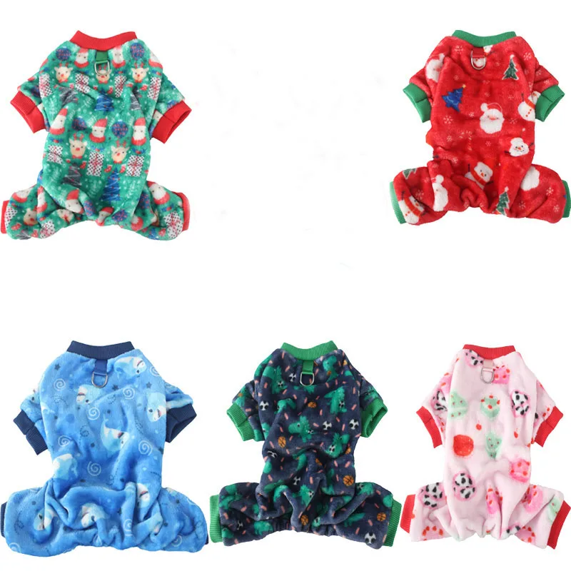 

Print Dog Clothes Winter Christmas Costume For Dogs Fleece Overalls Bodysuit Puppy Jumpsuit Pajamas For Small Dogs Poodle Pug XS