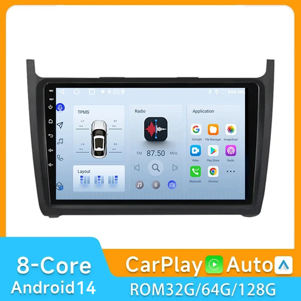 

8G+128G Android 14.0 Carplay Car Radio Multimedia Player GPS Navigation 2 DIN For VW Volkswagen polo 5 sedan 2008 2009 - 2020