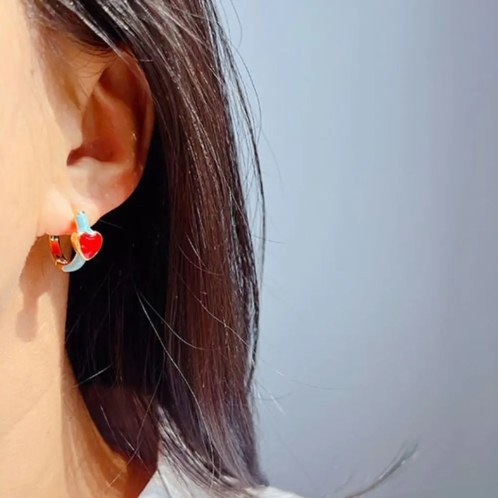 Damo Romentic Heart Earrings Red Heart Blue Round Earrings For Women Tarnish Free Jewelry Waterproof Cute Design Jewelry Gift