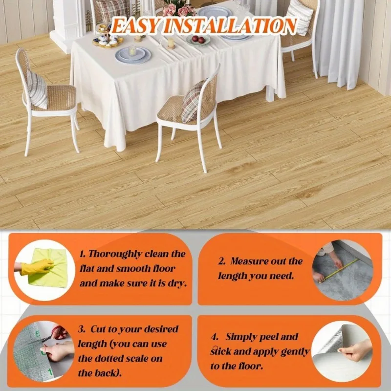 3D 레트로 우드 그레인 비닐 바닥재 롤 필앤스틱 라미네이트 리놀륨 타일 옐로우 오크