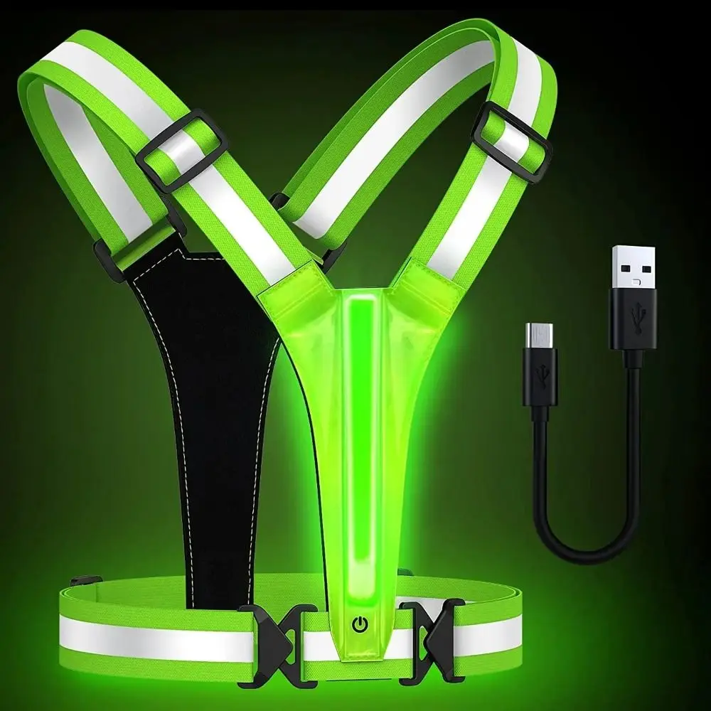 

USB Rechargeable LED Reflective Vest High Visibility Reflective Strap Night Running Light Up Vest Adjustable Waist/Shoulder