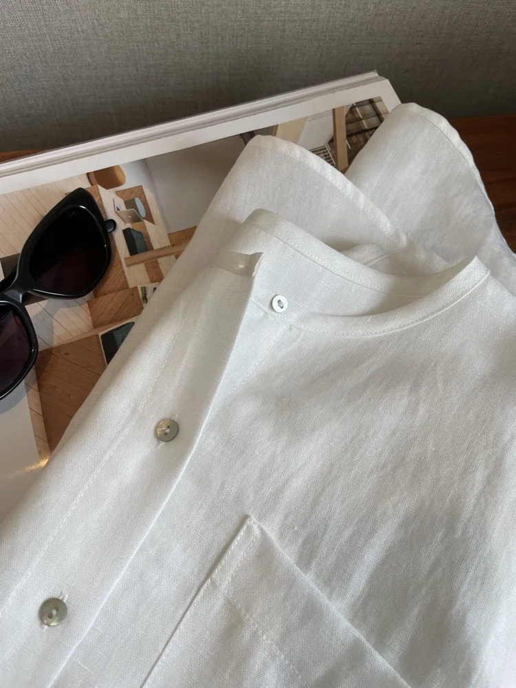 

Linen Loose Long Sleeve Shirt with Big Pockets Elegant Korean Style Women's Casual Breathable Fashion Spring Autumn Shirt