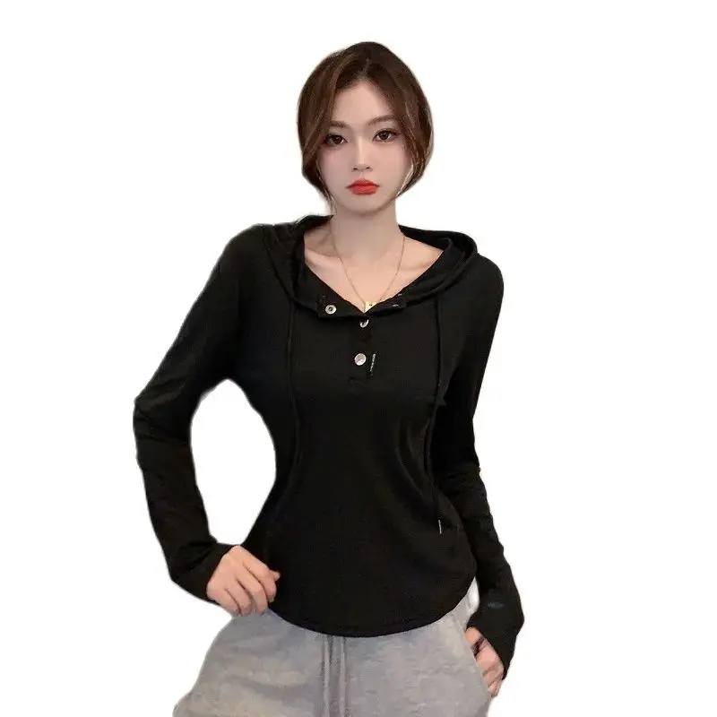 

Hooded Long-sleeved T-shirt Women's Autumn New Slim And Slim Short Western-style Casual Tops Bottoming Shirts Fashion Coat Tide.