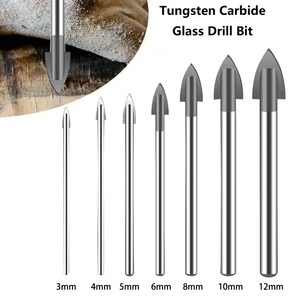 1pcs 64-83mm Glass Drill Bit Tungsten Carbide Tipped Ceramic Tile Cutter Power Tool Triangle Alloy Drill Bit 3/4/5/6/8/10/12mm