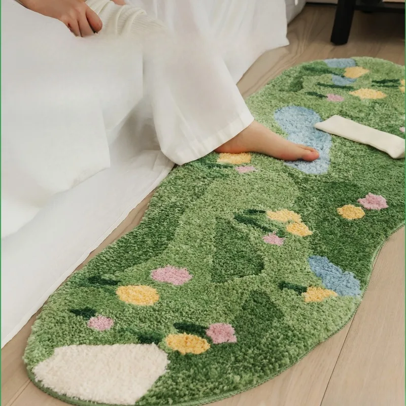 

Special-shaped bedside blanket Long green soft non-slip feeling Bedroom bay window Cloakroom Living room Carpet Daily use