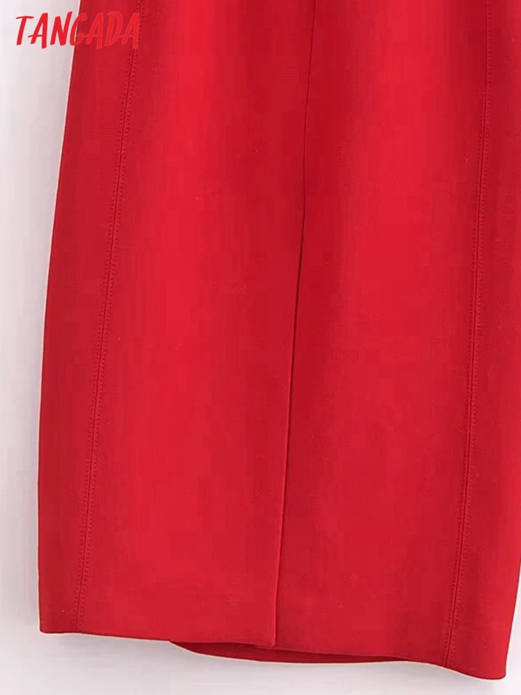 Tangada 2023 Women Red Elegant Dress Sleeveless Female Zipper Midi Dress 6P292