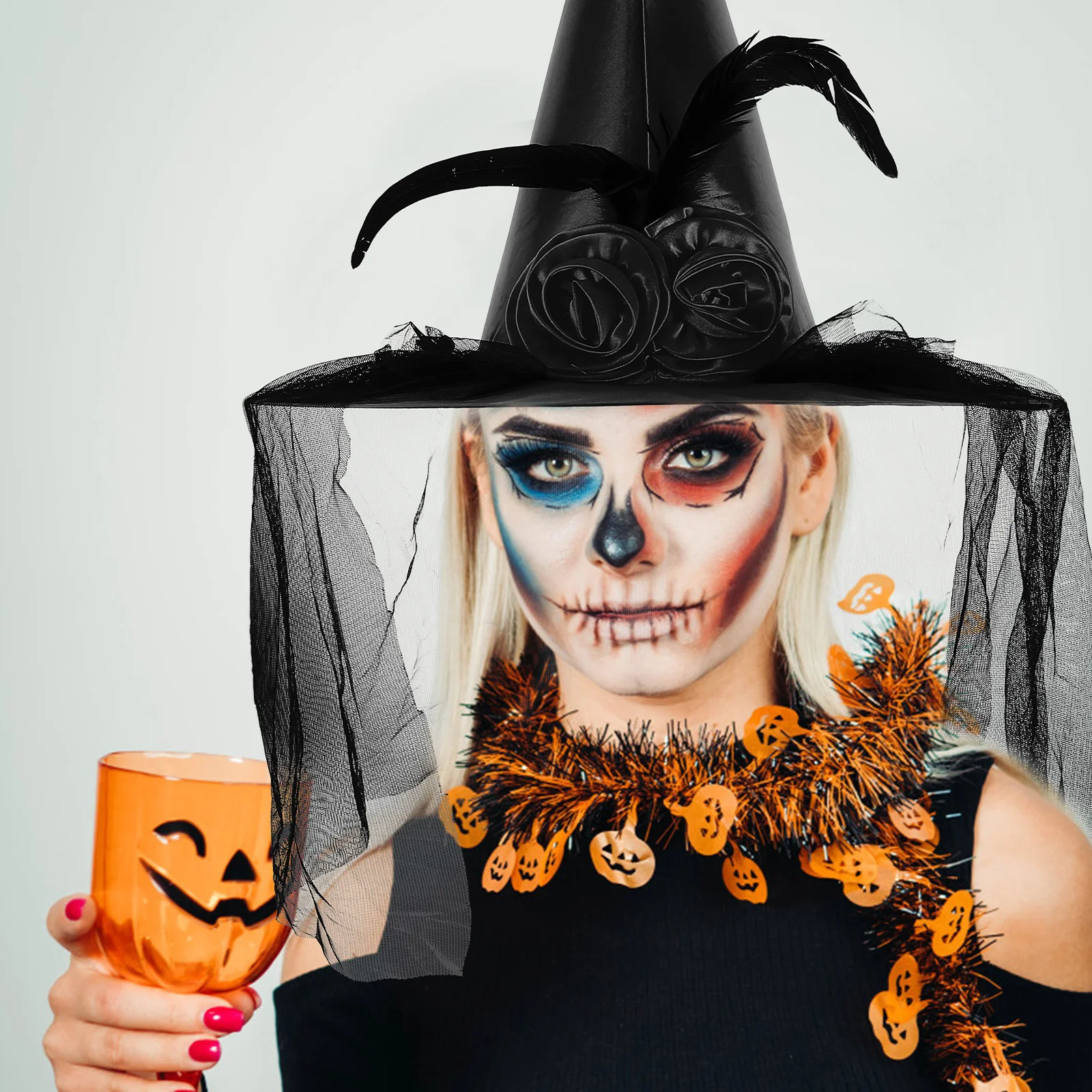 

Halloween Witch Hat Costume Gauze Party Cosplay Decoration Wide Brim Comfortable Skin-Friendly Witch Hat For Festival Carnival