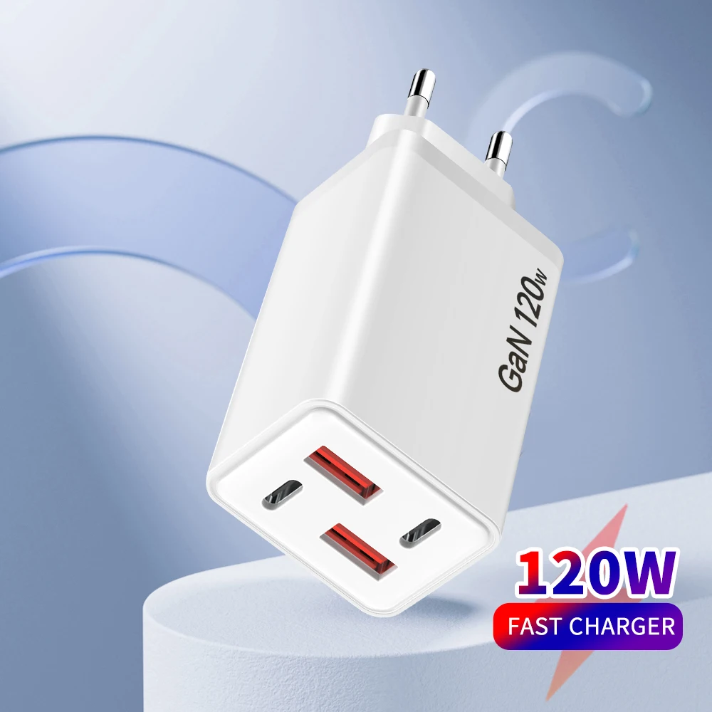 

120W GaN USB C Fast Charger 3 Ports QC3.0 Mobile Phone Adapter EU/US Plug for iPhone 15 Pro Samsung Xiaomi Huawei Wall Charger