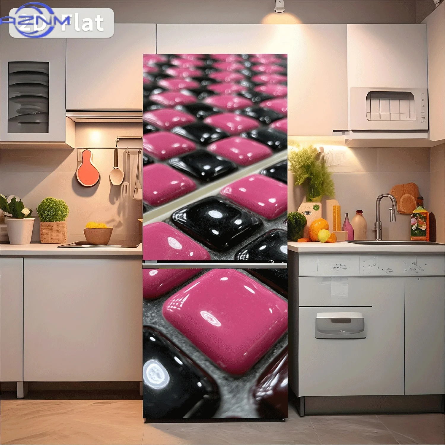 2D Flat Printing 1pc Refrigerator Sticker  Glossy Colorful Tile Array Themed Design Wall Decal Self-Adhesive Wallpaper Suitabl