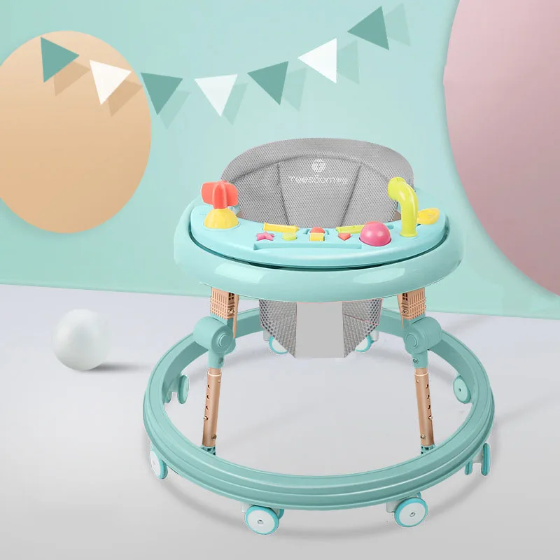 Baby Walkers for Boys&Girls with Easy Clean Tray & 8 Universal Wheels Anti-Rollover Folding Toddler Walker Music Box for Baby