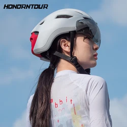 HONORTOUR Adult Bicycle Helmet LED Tail Light Lightweight Breathable All-in-one Outdoor Road Mountain Goggles Riding Helmet