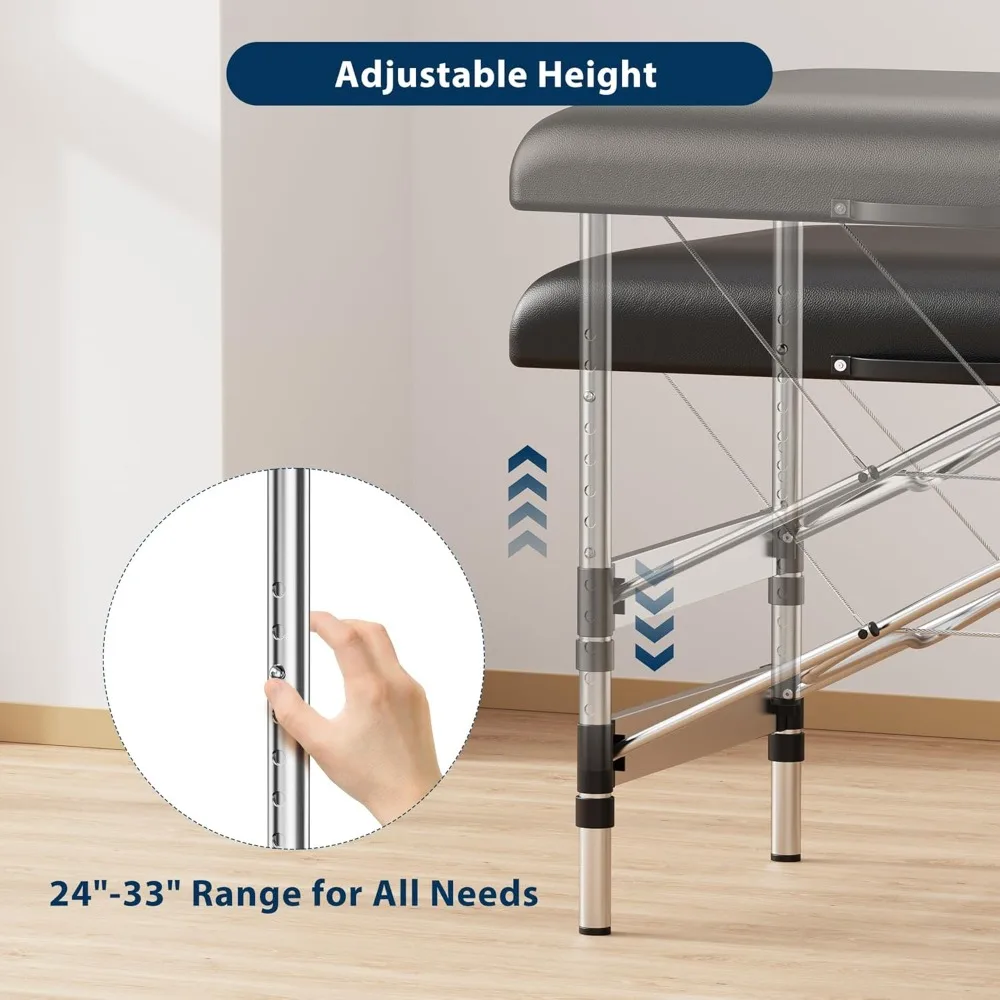 

Portable massage table, 2-fold bed with side pockets, adjustable height, sturdy aluminum frame, beautician spa facilities