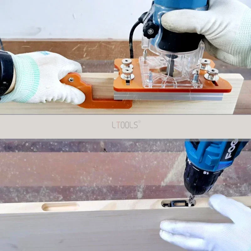 For 65mm Trimming Machine 2 In 1 Slotted Bracket Invisible Fasteners Wardrobe Cupboard Panel Punch Locator Aluminum with Scale