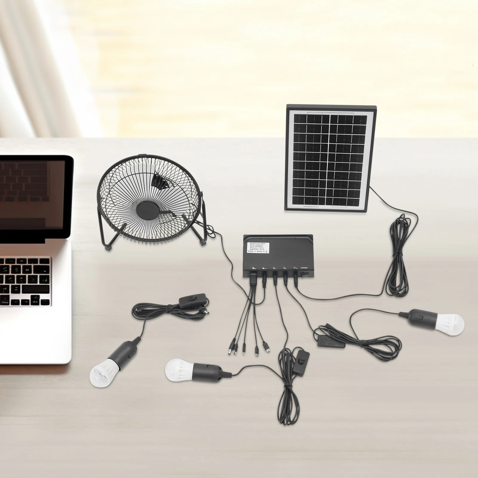 

Solar Fan and Lamp Kit, Solar Lighting & Fan Kit, Solar Powered Fan with 3 Bulbs